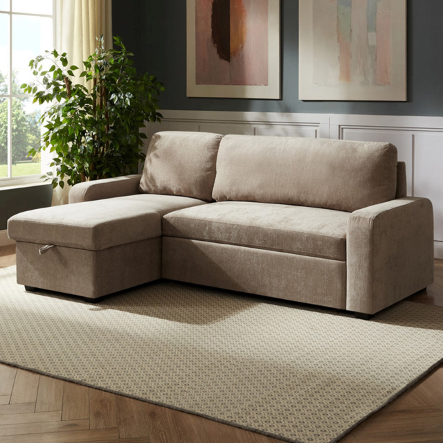 Artemis Home Coeburn 3 Seater Light Brown Textured Fabric Reversible Corner Sofa Bed with Storage - image 1