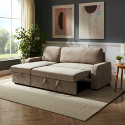 Artemis Home Coeburn 3 Seater Light Brown Textured Fabric Reversible Corner Sofa Bed with Storage - thumbnail 4