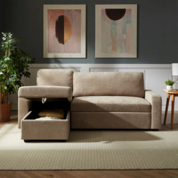 Artemis Home Coeburn 3 Seater Light Brown Textured Fabric Reversible Corner Sofa Bed with Storage - thumbnail 2