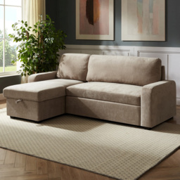 Artemis Home Coeburn 3 Seater Light Brown Textured Fabric Reversible Corner Sofa Bed with Storage - thumbnail 1