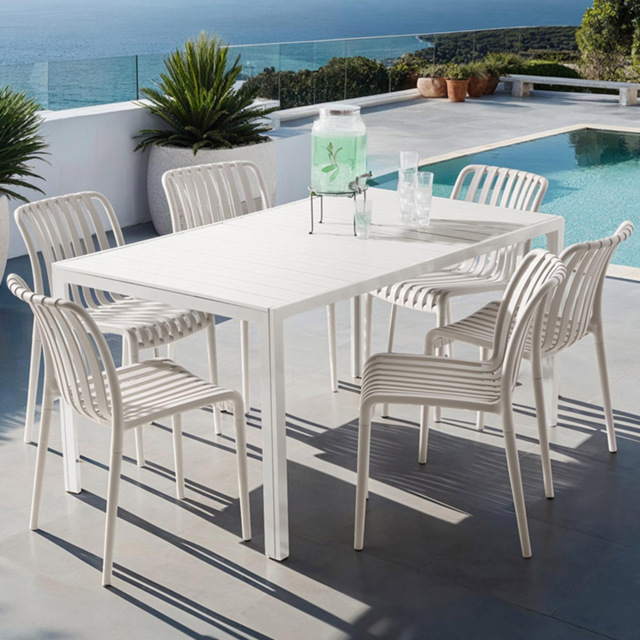tectake Alcudia Taupe Plastic Stackable Garden Chair Set of 6 - image 1