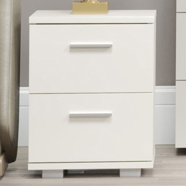 Lido 2 Drawer White High Gloss Compact Bedside Table - image 1