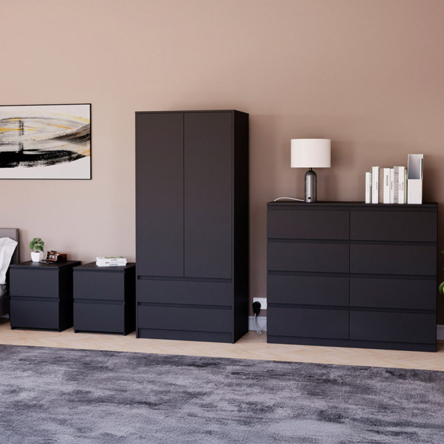 Vida Designs Denver 4 Piece Black Bedroom Furniture Set - image 1