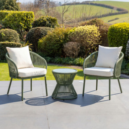 Artemis Home Florent Green and Cream 2 Seater PE Rattan Bistro Set