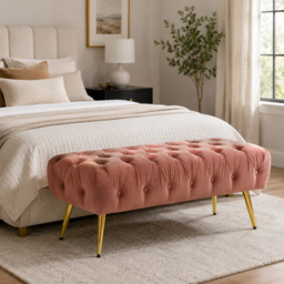 Premier Housewares Tamra Dusty Pink Velvet Bench with Gold Legs - thumbnail 4