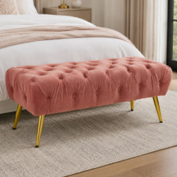 Premier Housewares Tamra Dusty Pink Velvet Bench with Gold Legs - thumbnail 1