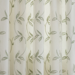 Alan Symonds Leaf Embroidered Ring Top Eyelet Tulle Voile Curtains Sage 229 x 229cm - thumbnail 3