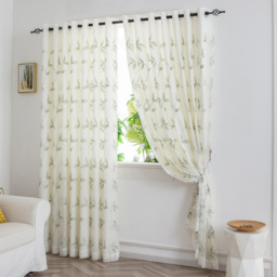 Alan Symonds Leaf Embroidered Ring Top Eyelet Tulle Voile Curtains Sage 229 x 229cm