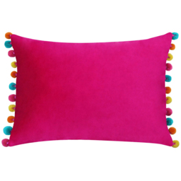 Paoletti Fiesta Hot Pink Multicolour Pom Pom Velvet Cushion