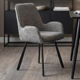FWStyle Amelia Carver Grey Chenille Upholstered Swivel Dining Chair Set of 2 - thumbnail 1