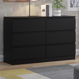 FWStyle Carlton 6 Drawer Matt Black Chest of Drawers
