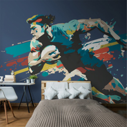 Origin Murals Rugby Player in Graphic Style Blue Wall Mural - thumbnail 1