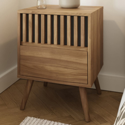 GFW Rowan Oak 2 Drawer Slatted Bedside Table - thumbnail 1