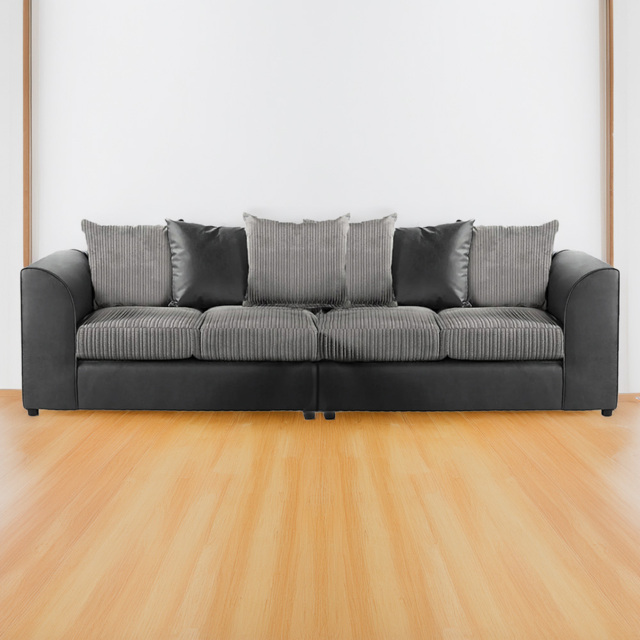 Luxor 4 Seater Black and Grey Jumbo Cord Long Sofa with Scatter Back - image 1