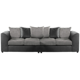 Luxor 4 Seater Black and Grey Jumbo Cord Long Sofa with Scatter Back - thumbnail 2
