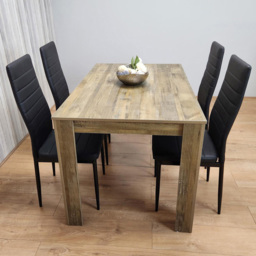 Kosy Koala 4 Seater Wood and Faux Leather Dining Set Rustic Effect and Black - thumbnail 1