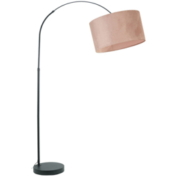 ValueLights Louis Blush Pink Velvet Drum Shade Black Curved LED Floor Lamp