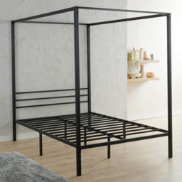 Home Source Sierra King Size Black Metal Canopy Bed Frame - thumbnail 1