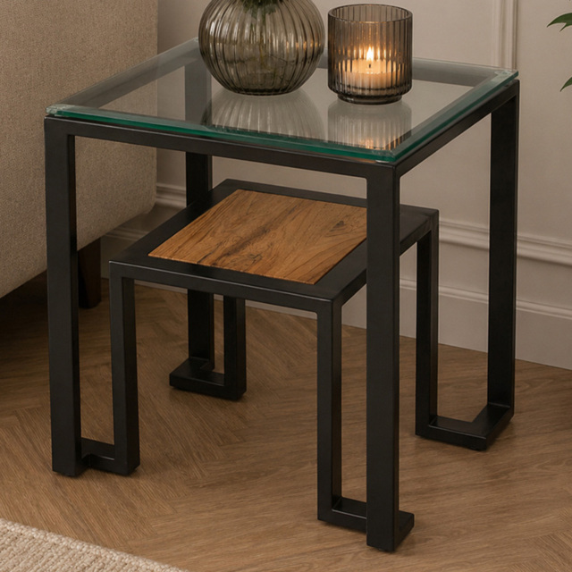 Premier Housewares Cibo Single Shelf Square Clear Glass Top Side Table with Black Metal Frame - image 1