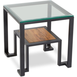 Premier Housewares Cibo Single Shelf Square Clear Glass Top Side Table with Black Metal Frame - thumbnail 2