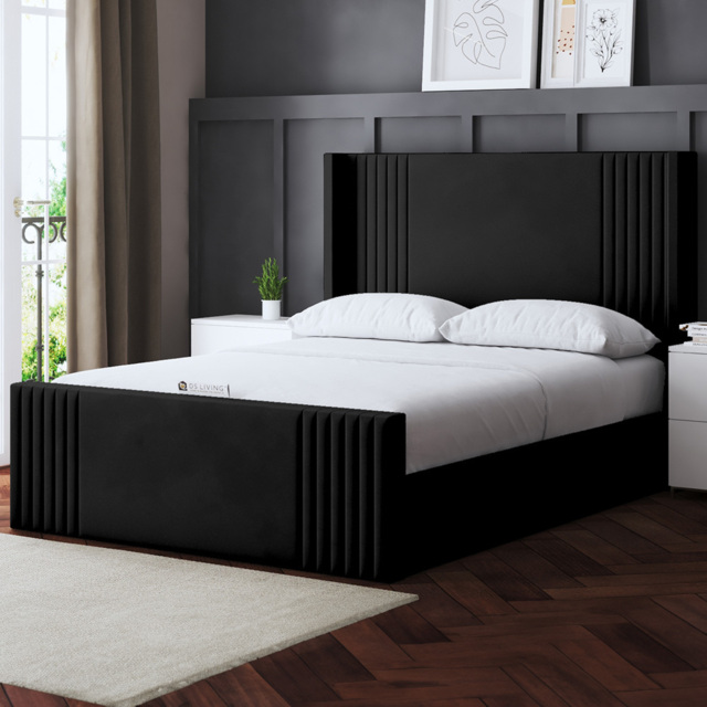 DS Living Elara King Size Black Winged Panel Bed Frame with Headboard - image 1