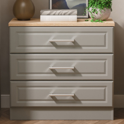 Crowndale Kent Dusk Grey and Bardolino Oak 3 Drawer Chest of Drawers Ready Assembled - thumbnail 1