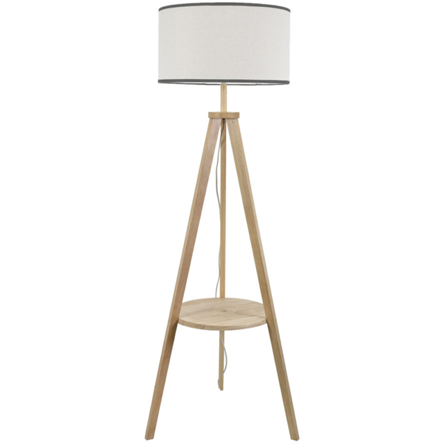 ValueLights Morrigan Wood Shelf Black Trim Shade Natural Tripod Floor Lamp with Bulb - image 1