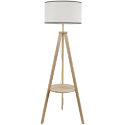 ValueLights Morrigan Wood Shelf Black Trim Shade Natural Tripod Floor Lamp with Bulb - thumbnail 1