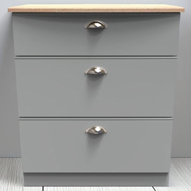 Crowndale Victoria Dusk Grey and Oak 3 Drawer Deep Chest of Drawers - image 1