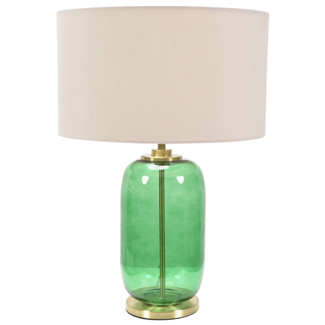 ValueLights Leigh Reni Cream Shade Forest Green Glass LED Table Lamp - image 1