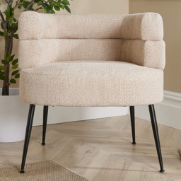 Home Source Natural Barrel Boucle Teddy Fur Accent Chair
