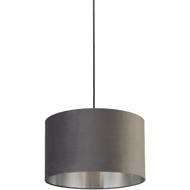 Lighting Collection Dark Grey Silver Inner Velvet Drum Shade 40cm - image 1