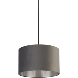 Lighting Collection Dark Grey Silver Inner Velvet Drum Shade 40cm - thumbnail 1