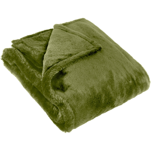 furn. Kallu Faux Fur Olive Double Sided Throw 130 x 180cm - image 1