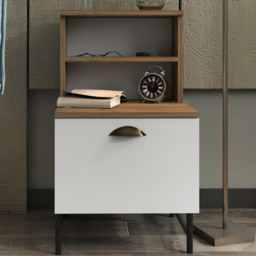 Decorotika Cressi Walnut and White Single Door Single Shelf Nightstand