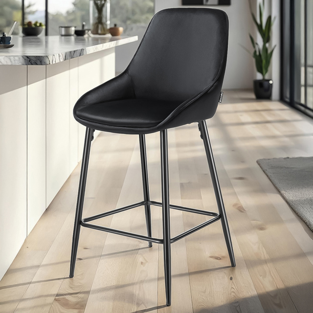 tectake Sierra Set of 6 Black Velvet Look Padded Bar Stools - image 1