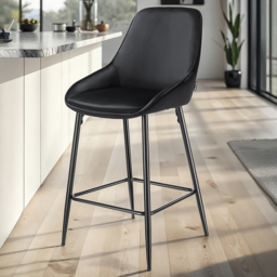 tectake Sierra Set of 6 Black Velvet Look Padded Bar Stools - thumbnail 1