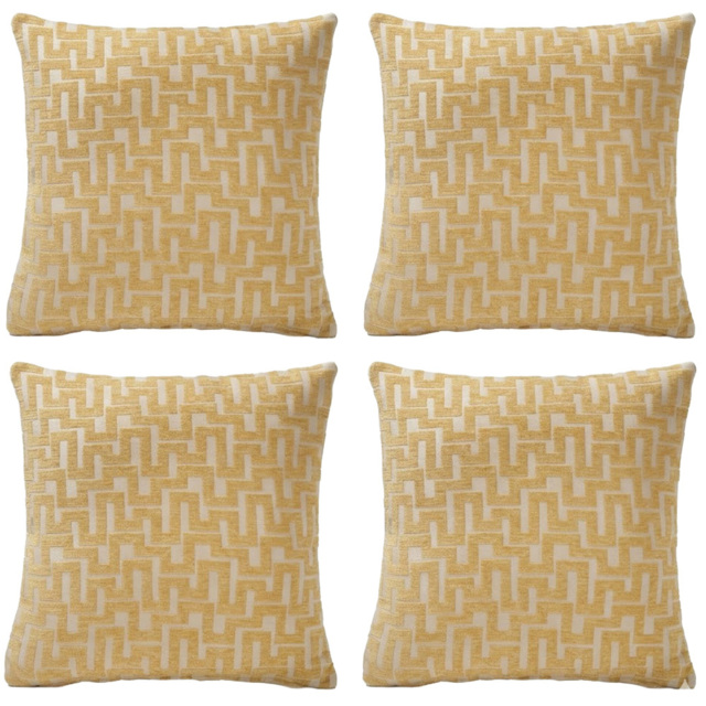 Alan Symonds Chenille Ochre Geometric Cushion with Polyester Filled Pad 45 x 45cm 4 Pack