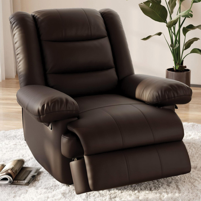 Rattrix PU Leather Brown Manual Reclining Chair with Padded Backrest and Retractable Footrest
