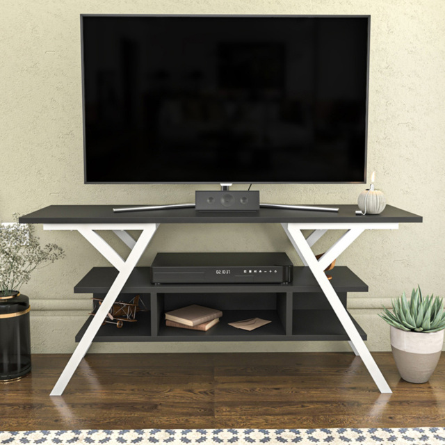 Decorotika Minerva 4 Shelf White and Anthracite Decorative TV Unit - image 1