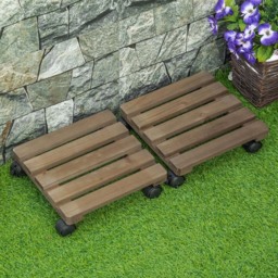 Outsunny Wooden Plant Stand with Wheels 2 Pack - thumbnail 4