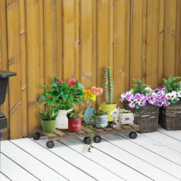 Outsunny Wooden Plant Stand with Wheels 2 Pack - thumbnail 2