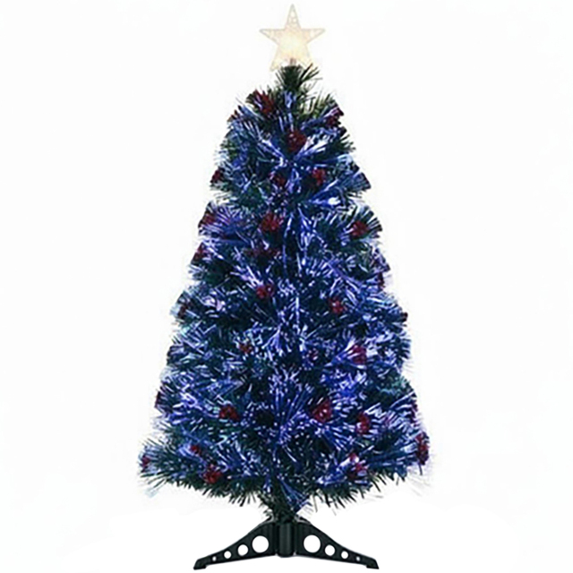 The Christmas Centre Multicolour LED Green Fibre Optic Artificial Xmas Tree with Red Berries 3ft - image 1