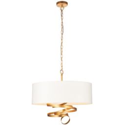 Merano Sanremo Gold Ivory Cotton Fabric 3 Light Pendant Ceiling Light