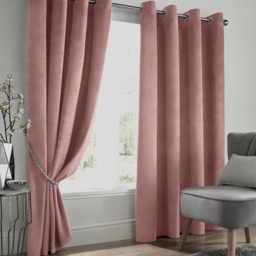 Alan Symonds Velvet Blackout Ring Top Eyelet Curtains Blush 117 x 137cm