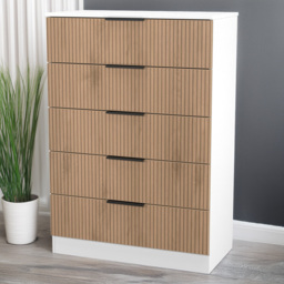 Crowndale Java Slatt Effect and White 5 Drawer Chest of Drawers