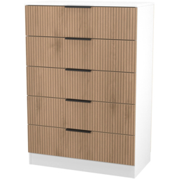 Crowndale Java Slatt Effect and White 5 Drawer Chest of Drawers - thumbnail 4