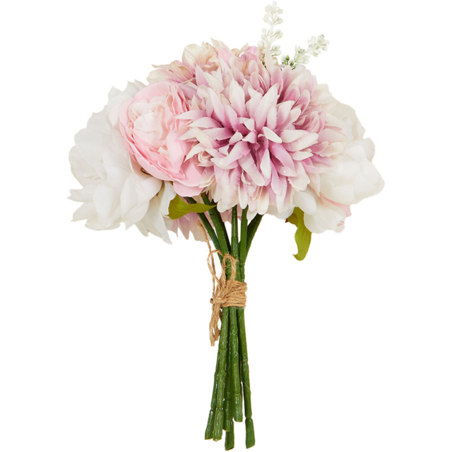 Pink and White Rose and Dahlia Artificial Flower Bouquet 32cm - image 1