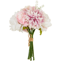 Pink and White Rose and Dahlia Artificial Flower Bouquet 32cm - thumbnail 1