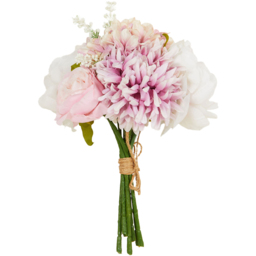 Pink and White Rose and Dahlia Artificial Flower Bouquet 32cm - thumbnail 3
